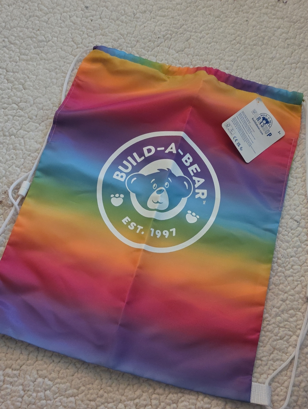 Build-A-Bear Rainbow Gradient Drawstring Bag with White Logo